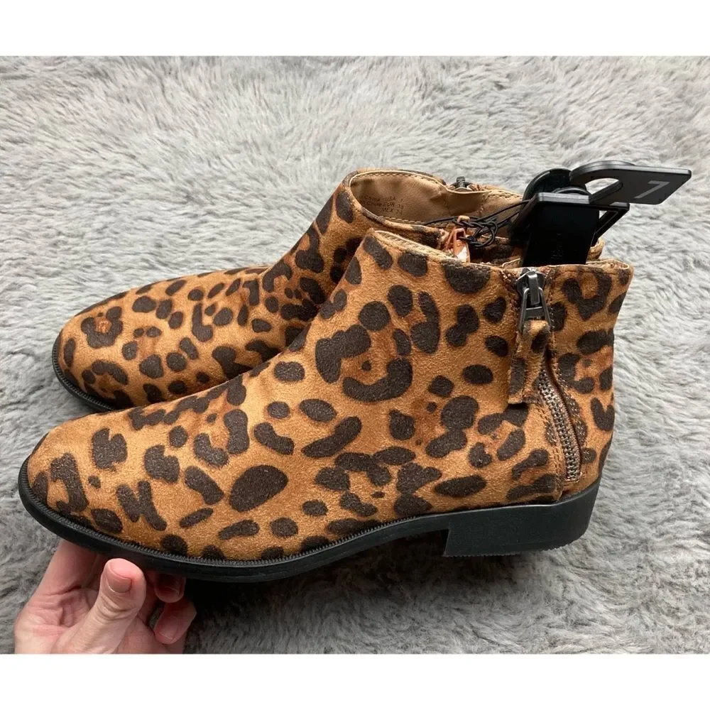 Brown leopard print ankle boots